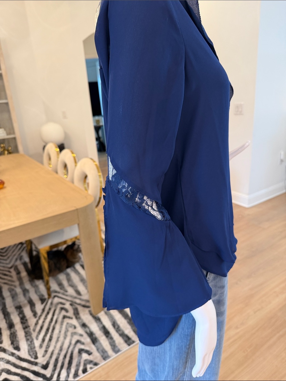 Colleen Lopez Navy Ruffle Front Blouse - Picture 3 of 12